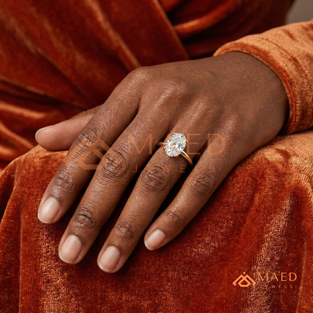 Oval Cut Solitaire Engagement Ring | Classic 4-Prong Plain Band Promise Ring | 14K Gold, Rose Gold & Sterling Silver