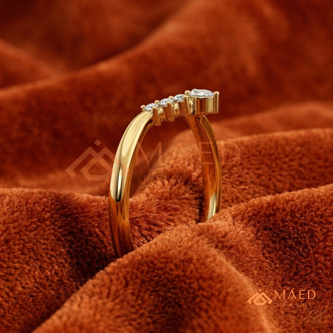 Pear and Round Cluster Curved Stackable Anniversary Ring – Silver, Yellow & Rose Gold