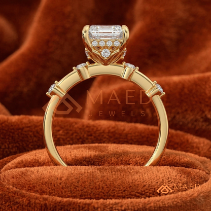 Asscher Cut Engagement Ring with Accent Stones | Vintage Art Deco Promise Ring | 14K Gold, Rose Gold & Sterling Silver