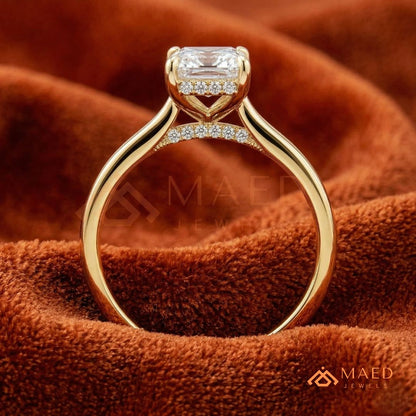 Classic Radiant Cut Solitaire Engagement Ring with Hidden Halo in Silver, 14K Gold & Rose Gold