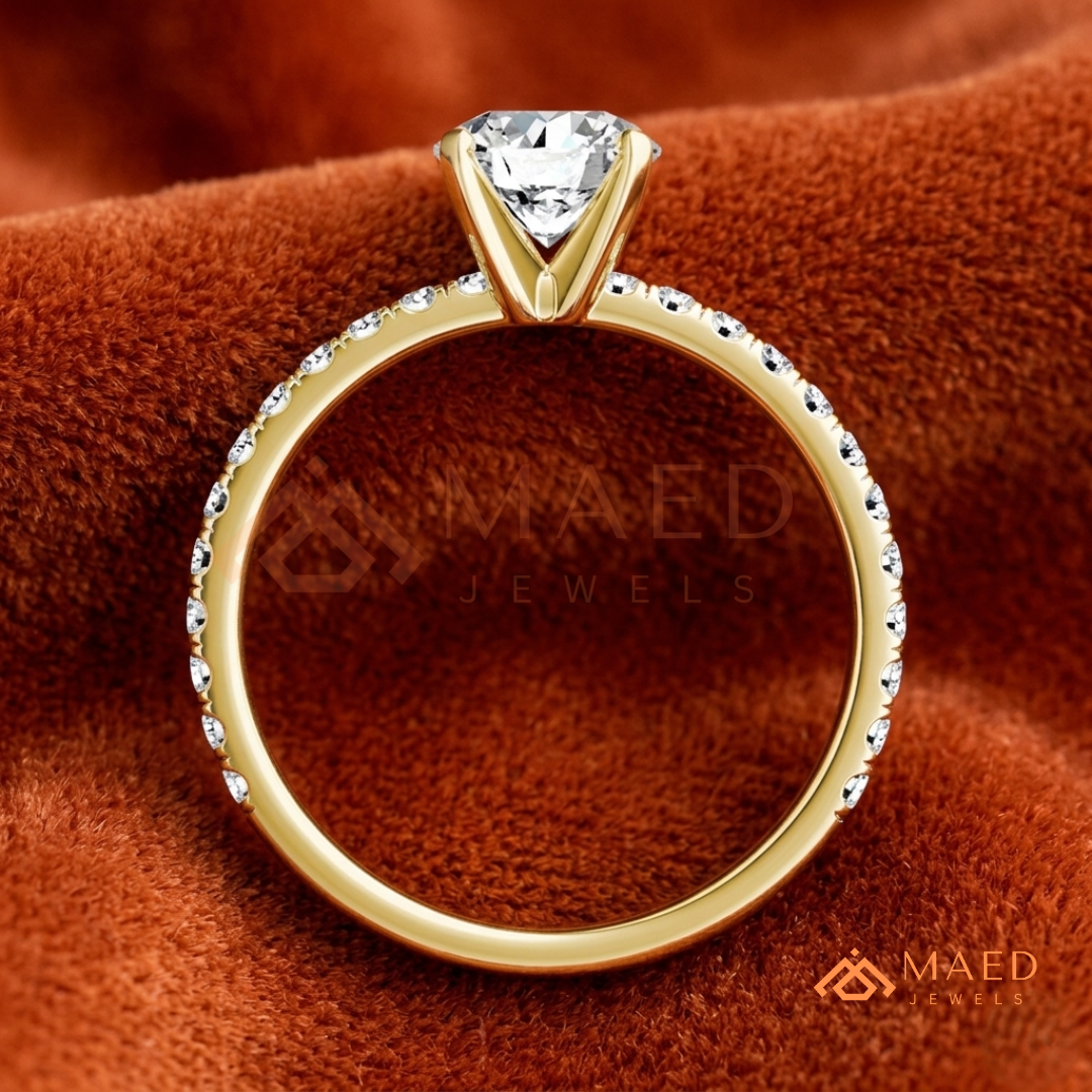 Oval Cut Moissanite Engagement Ring in 14K Gold, Rose Gold & Sterling Silver | Pave Diamond Simulant Wedding Band