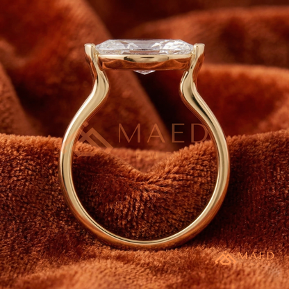 Horizontal Marquise Solitaire Ring with V-Prongs in Silver, 14K Yellow or Rose Gold