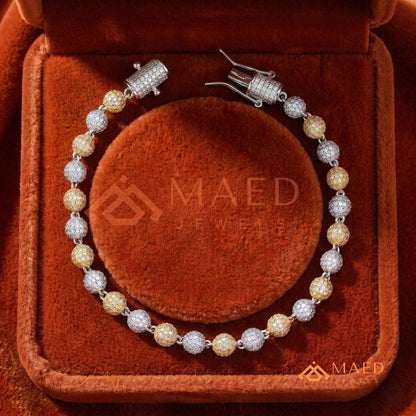 Iced-Out Pavé Ball Tennis Bracelet – 925 Silver, Gold & Rose Gold