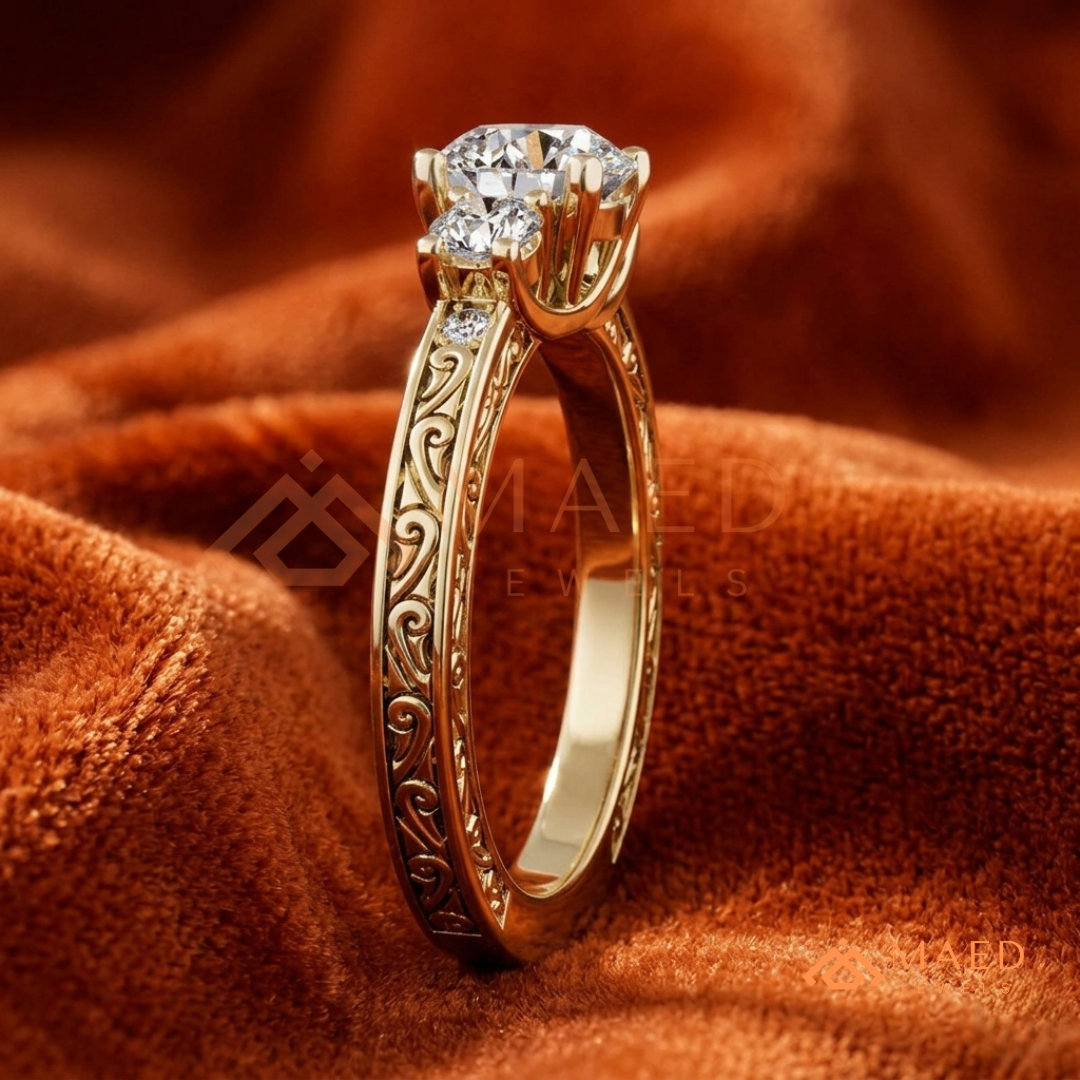 Past Present Future Round Cut Ring in 14K Yellow Gold, Rose Gold & Sterling Silver