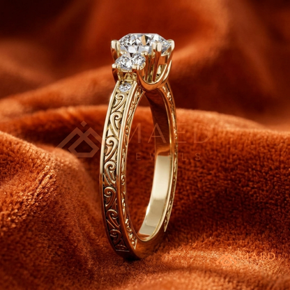 Past Present Future Round Cut Ring in 14K Yellow Gold, Rose Gold & Sterling Silver