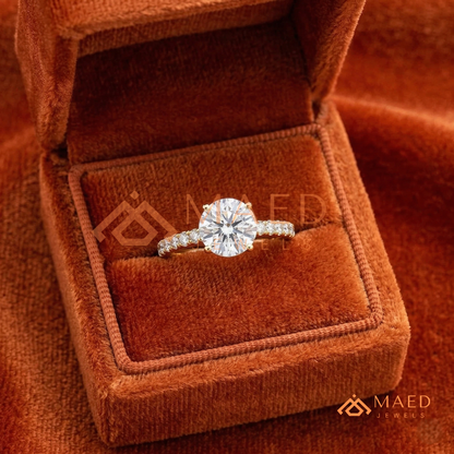 Classic Round Cut Pave Solitaire Ring in Silver, 14K Yellow Gold, or Rose Gold
