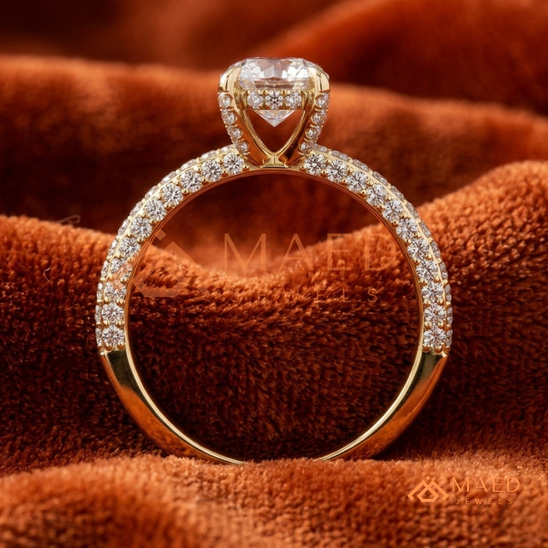 Marquise Cut Solitaire Pave Engagement Ring - Sterling Silver, 14K Gold, or 14K Rose Gold
