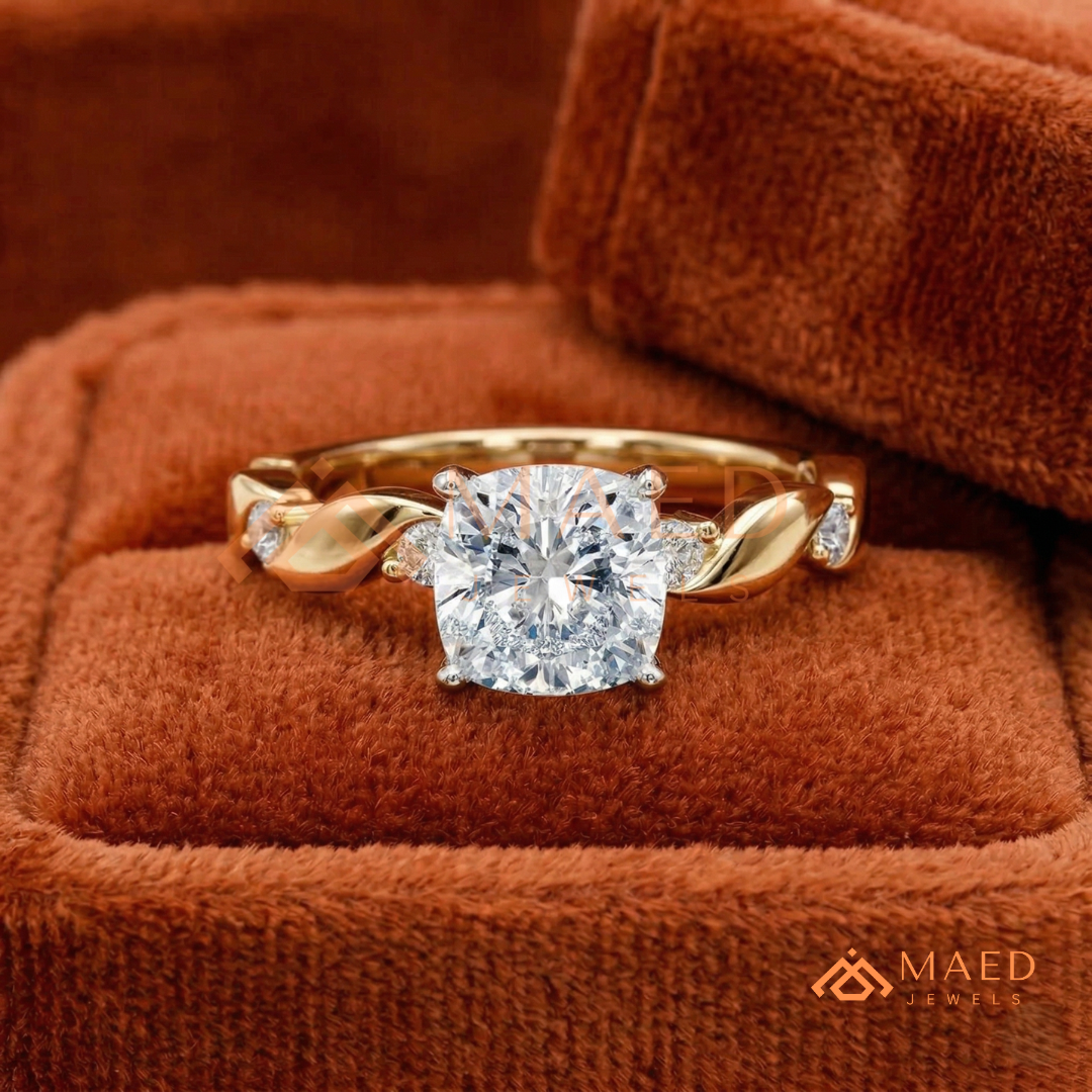 The Willow Cushion Cut Twisted Band Ring – Silver, 14K Yellow & Rose Gold