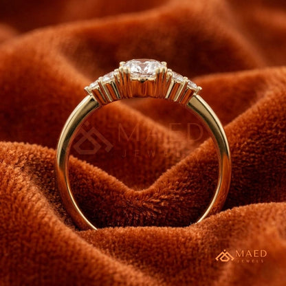 Oval Cut Engagement Ring with Round Cluster Side Stones | 14k Gold, Rose Gold & Silver