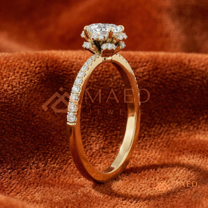 Vintage Oval Cut Halo Engagement Ring in 14K Gold, Rose Gold & Silver