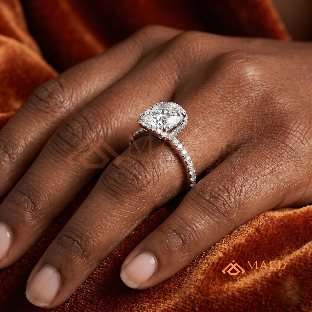 Modern Round Cut Open Arc Halo Engagement Ring in 14K Gold, Rose Gold & Silver