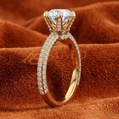 Oval Cut Engagement Ring | Triple Row Micro Pave Band in 14K Gold & Sterling Silver