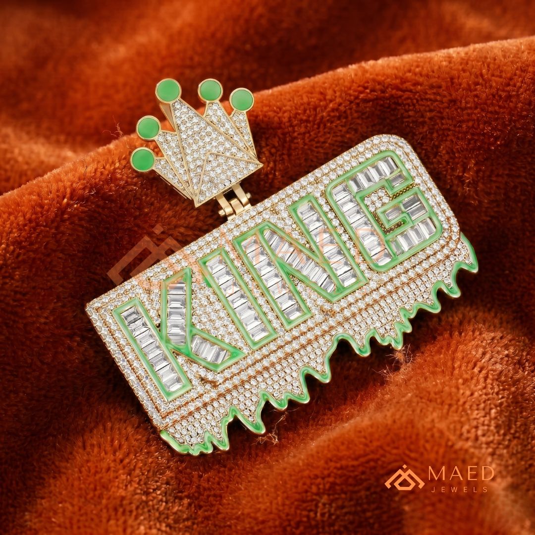 "King" Drip Statement Pendant –  14K Gold, Rose Gold & Sterling Silver with Hand-Set VVS Stones & Enamel Accents