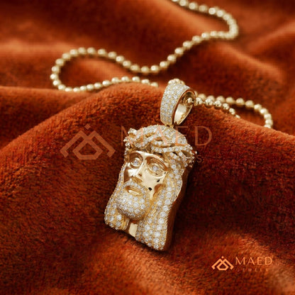 Iced Out Jesus Piece Pendant Necklace in Sterling Silver & 14K Gold