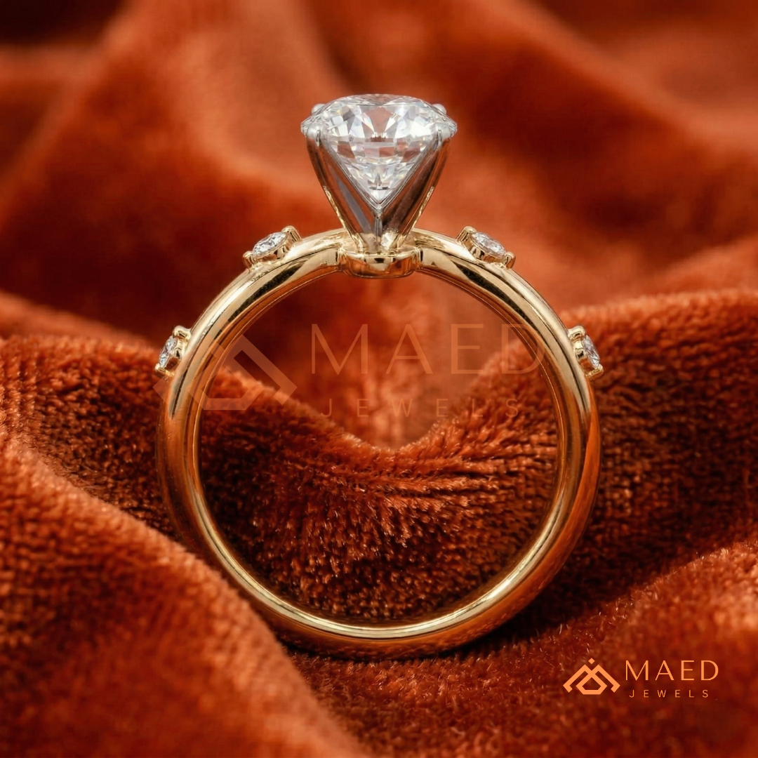Round Cut Chevron Engagement Ring in Sterling Silver, 14K Gold & 14K Rose Gold