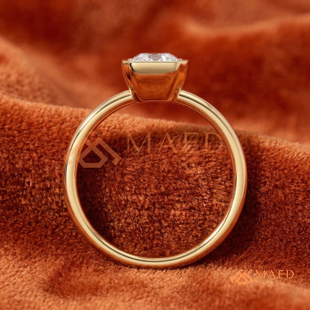 The Rowan Radiant Half-Bezel Engagement Ring – Silver, 14K Yellow & Rose Gold