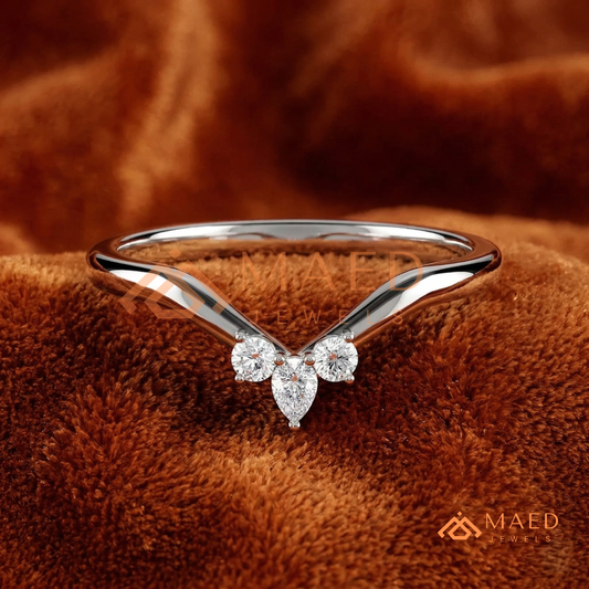 Pear Cut Cluster Chevron Wedding Band | V-Shaped Wishbone Tiara Ring in Silver, 14K Gold, & Rose Gold