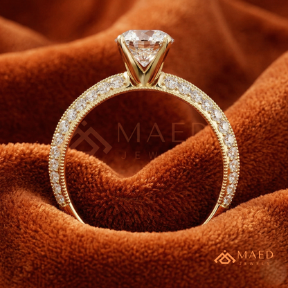 Vintage-Inspired Halo Diamond Simulant Ring in 14K Yellow Gold, Rose Gold & Sterling Silver