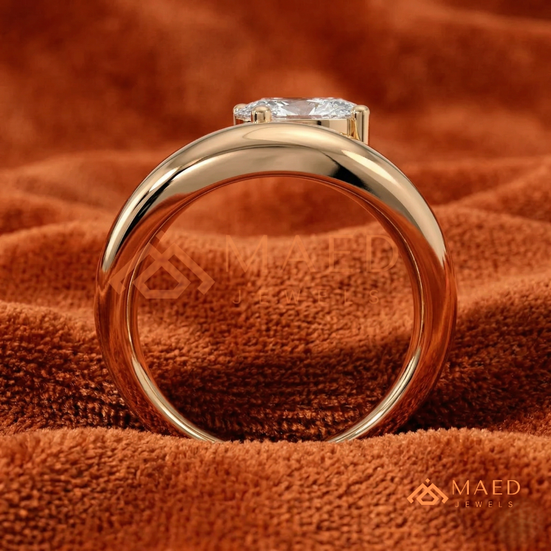 Sculptural Wave East-West Oval Engagement Ring in Silver, 14K Gold & Rose Gold