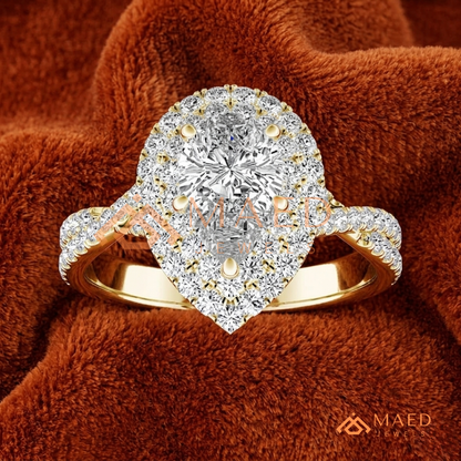 Pear Cut Halo Engagement Ring with Twisted Pavé Band – Sterling Silver, 14K Gold, or 14K Rose Gold