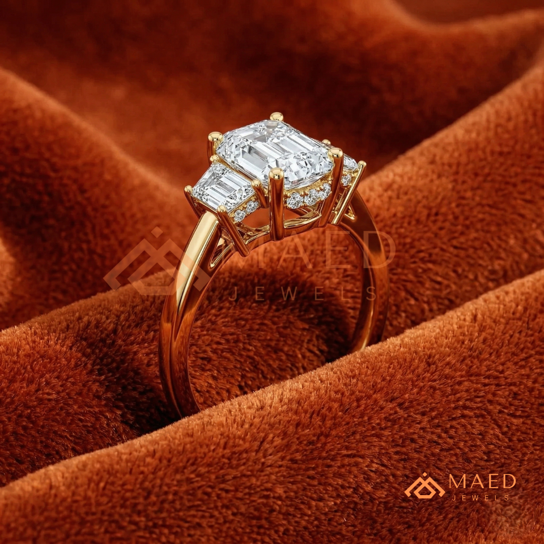 Classic Oval Cut 3-Stone Engagement Ring with Trapezoid Side Gems