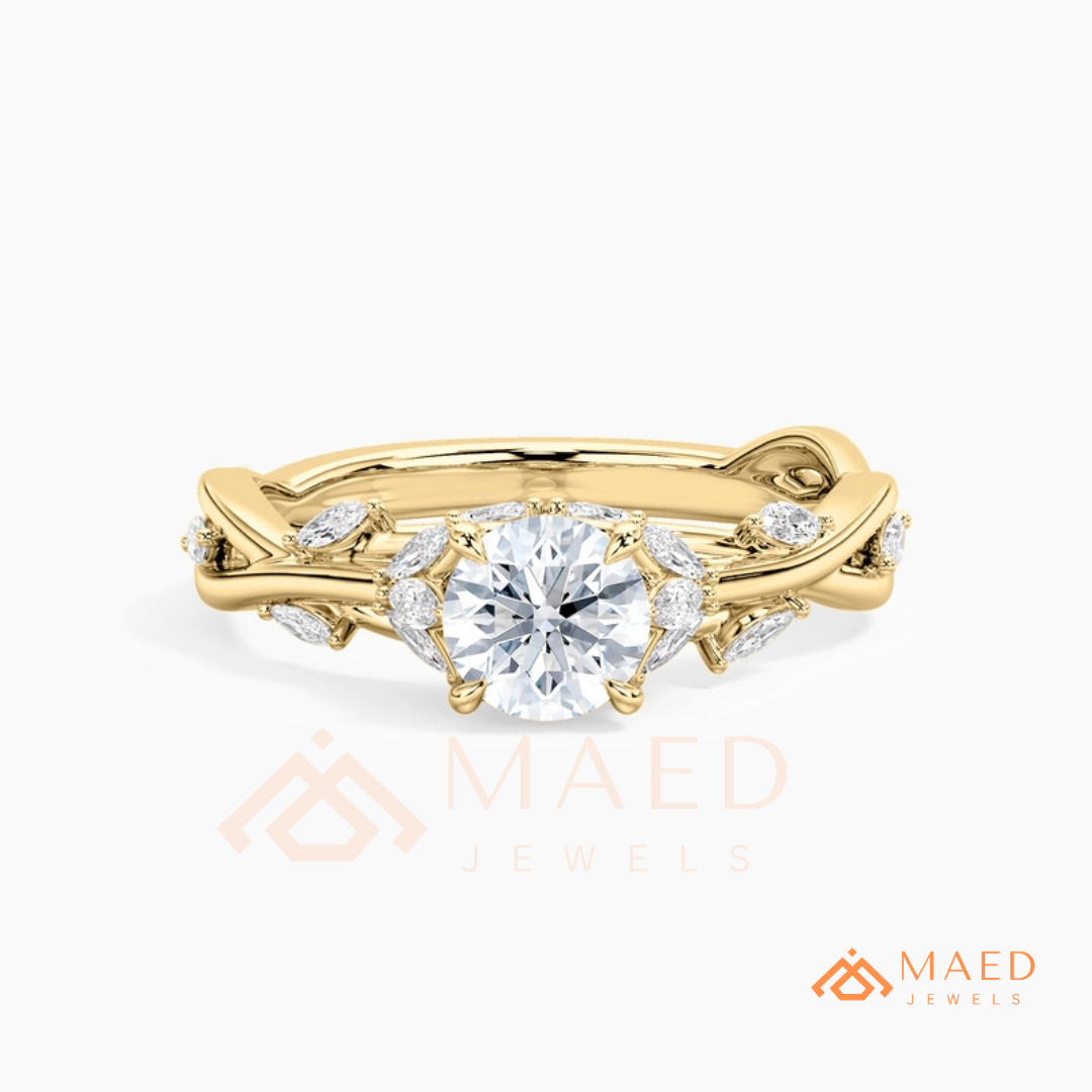 Nature Inspired Twisted Vine Engagement Ring in 14K Gold, Rose Gold & Silver