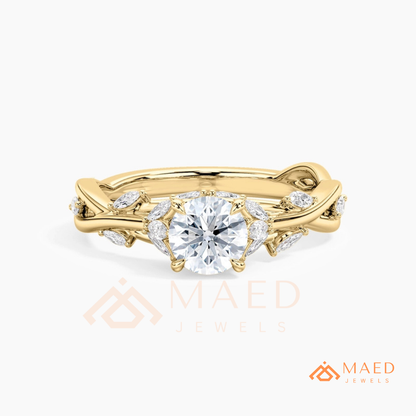 Nature Inspired Twisted Vine Engagement Ring in 14K Gold, Rose Gold & Silver