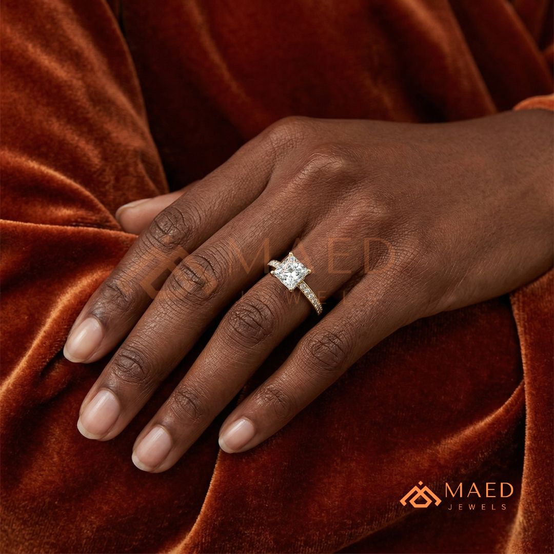 Princess Cut Diamond Engagement Ring | 14k Gold, Rose Gold & Sterling Silver Sparkle Solitaire Accented Band