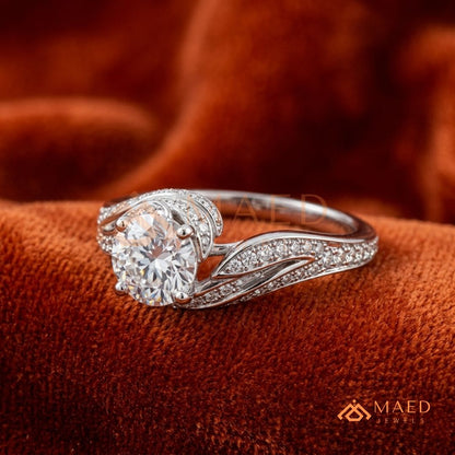 Vintage Bypass Round Cut Engagement Ring with Swirl Pavé Band