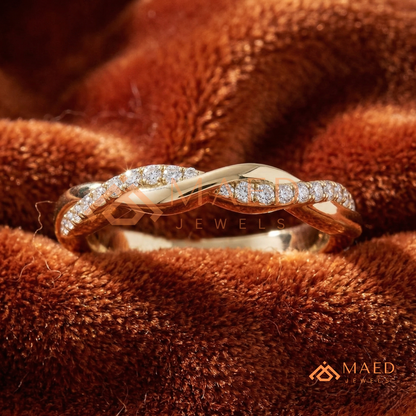 Half-Pavé Twisted Vine Diamond Wedding Band | Interlocking Infinity Wave Ring in Silver, 14K Gold, & Rose Gold