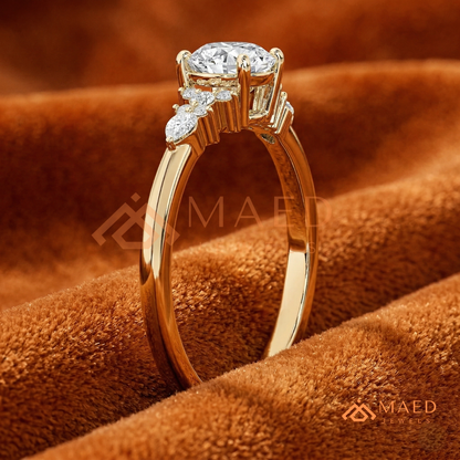 Round Cut Cluster Engagement Ring in 14K Gold, Rose Gold & Silver | Vintage Pear Accent Moissanite Ring for Women