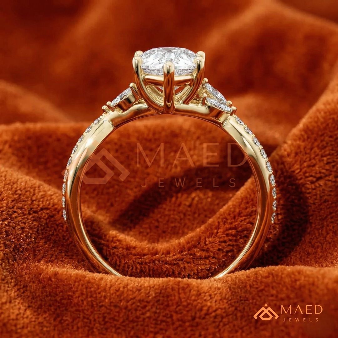 Pear Shaped Split Shank Promise Ring (Silver, 14K Solid Yellow/Rose Gold)