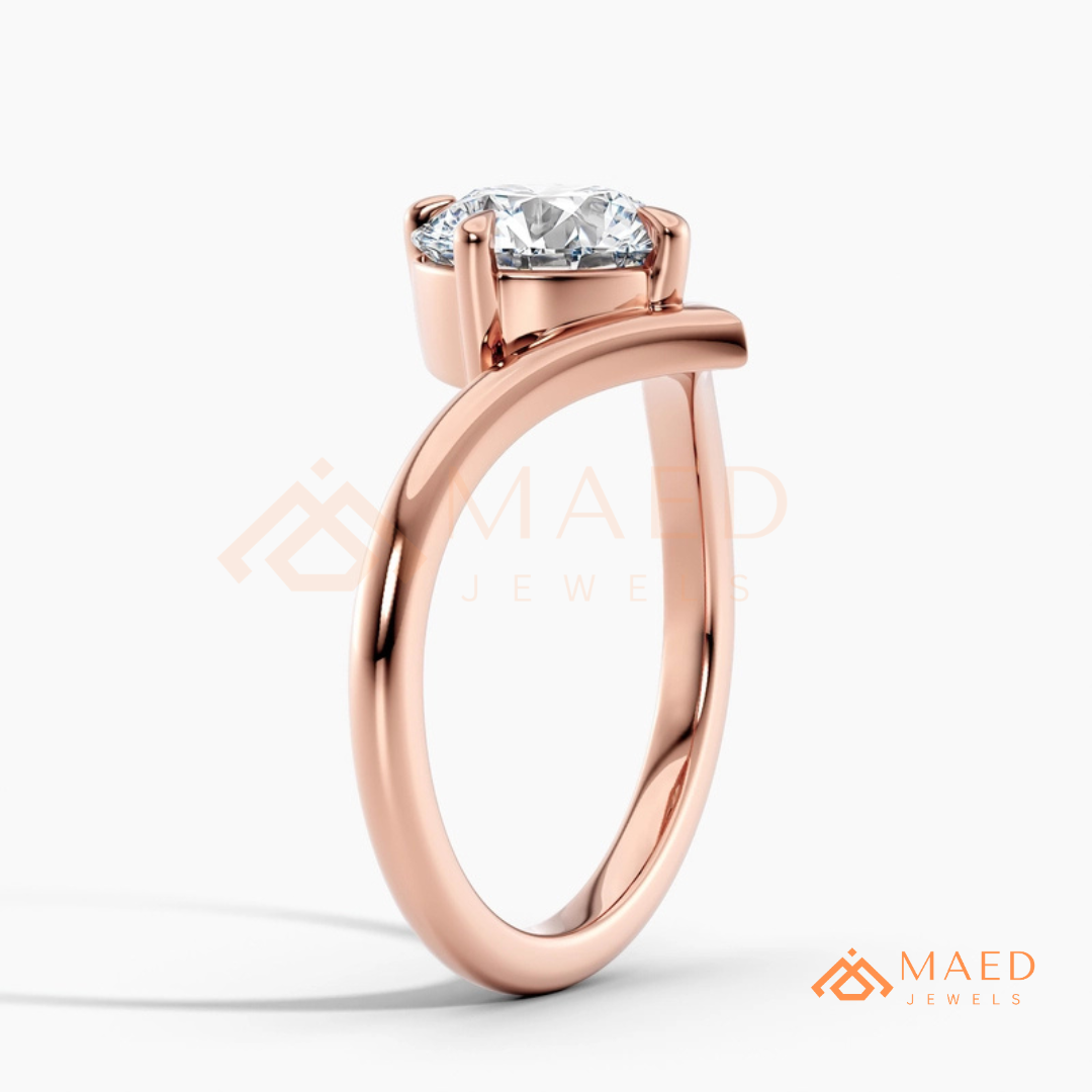 Round Cut Chevron Engagement Ring | V-Shaped Band Solitaire in Silver, 14K Gold, & 14K Rose Gold