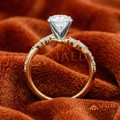 Round Cut Moissanite Nature Inspired Engagement Ring in 925 Sterling Silver, 14K Gold & 14K Rose Gold | Marquise Leaf Cluster Twisting Wedding Ring
