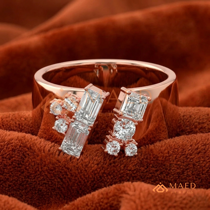 The Mosaic Wide Open Band | Baguette & Round Cluster Statement Ring