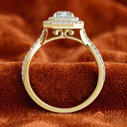 Radiant Cut Double Halo Engagement Ring with Twisted Band | 14k White Gold 14k Rose Gold,14K GOLD