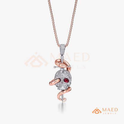 Fully Flooded Skull & Serpent Statement Charm – Ruby Red Eye Hip Hop Pendant