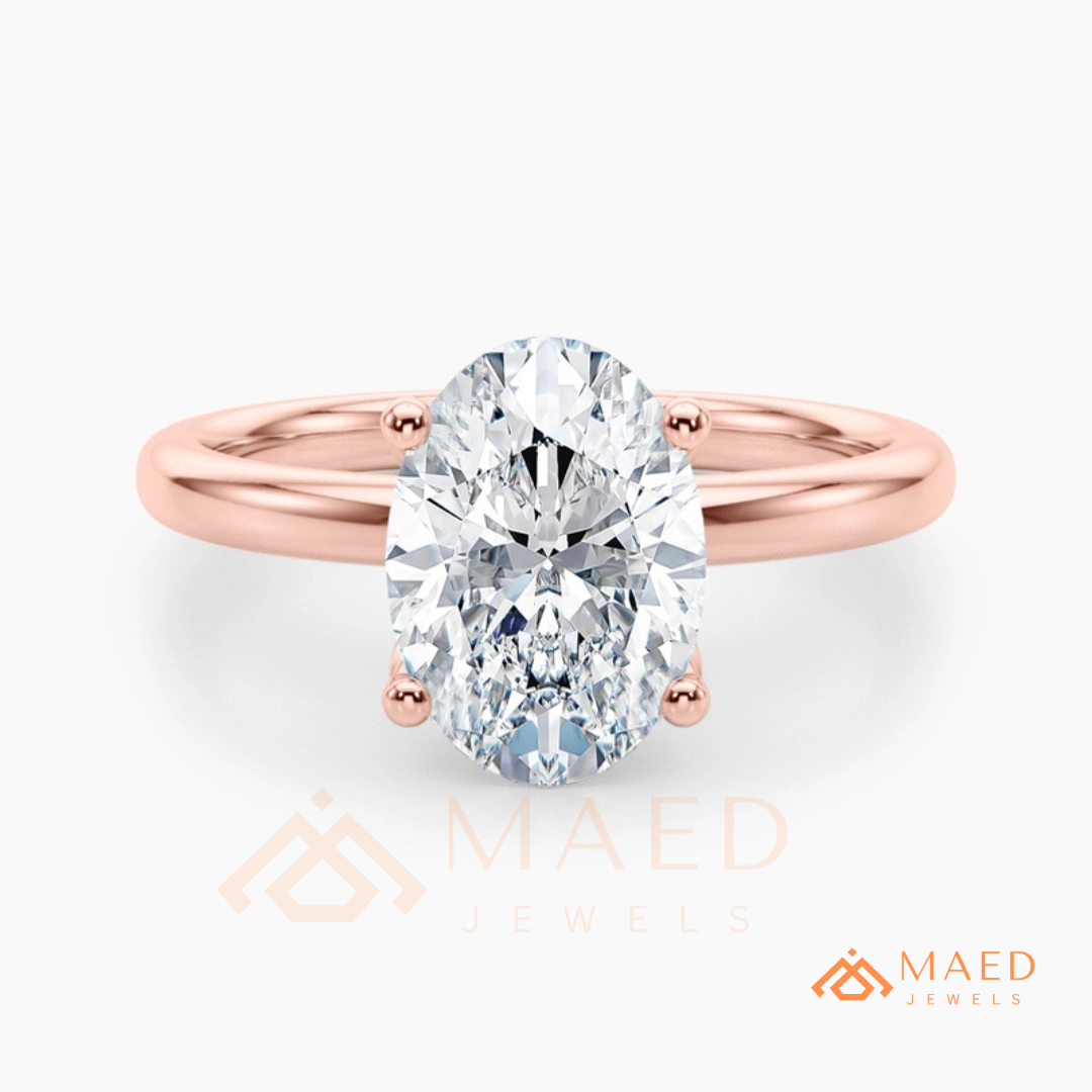 Oval Cut Solitaire Engagement Ring | Classic 4-Prong Plain Band Promise Ring | 14K Gold, Rose Gold & Sterling Silver