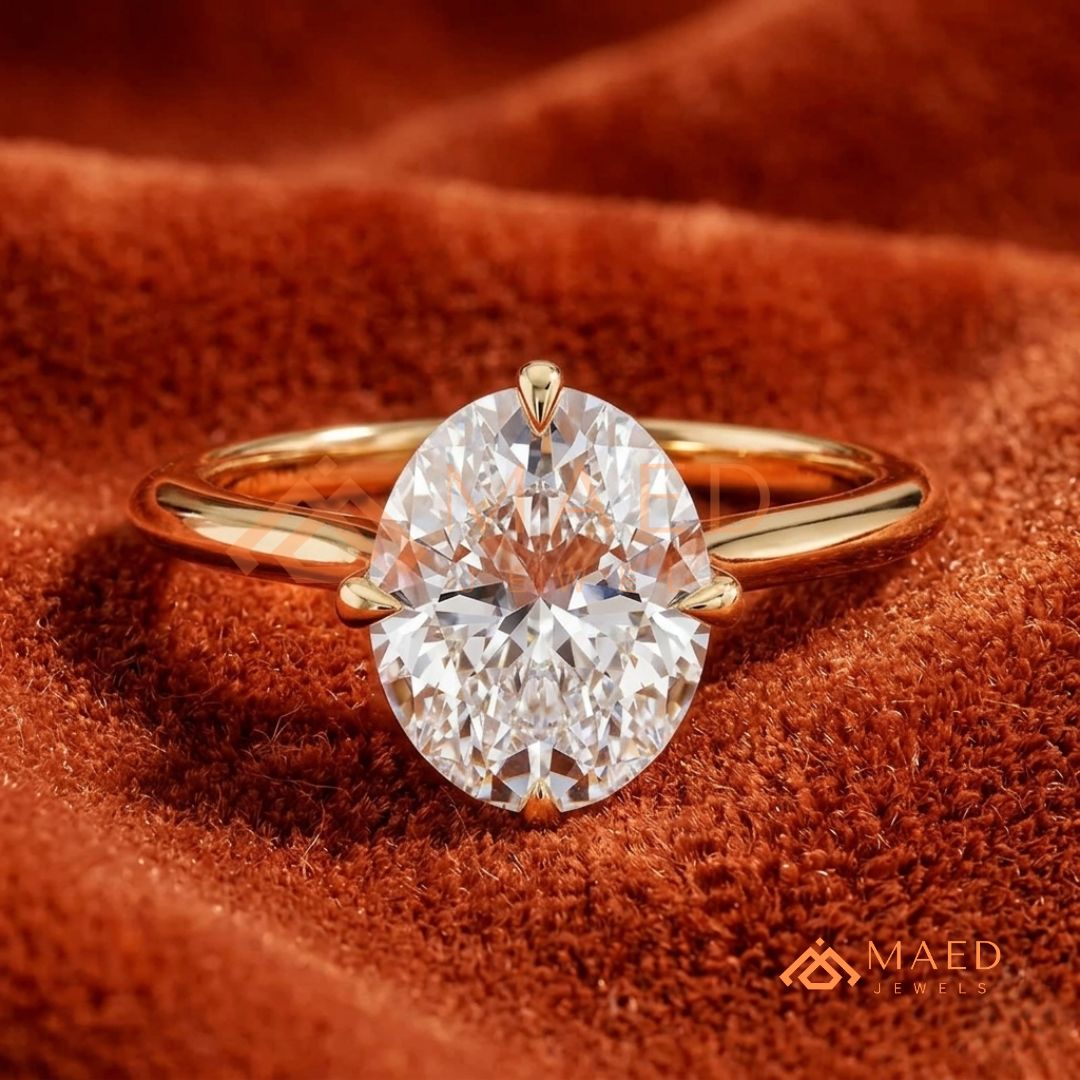 Elongated Oval Cut Solitaire Engagement Ring | 14k Gold, Rose Gold & Sterling Silver