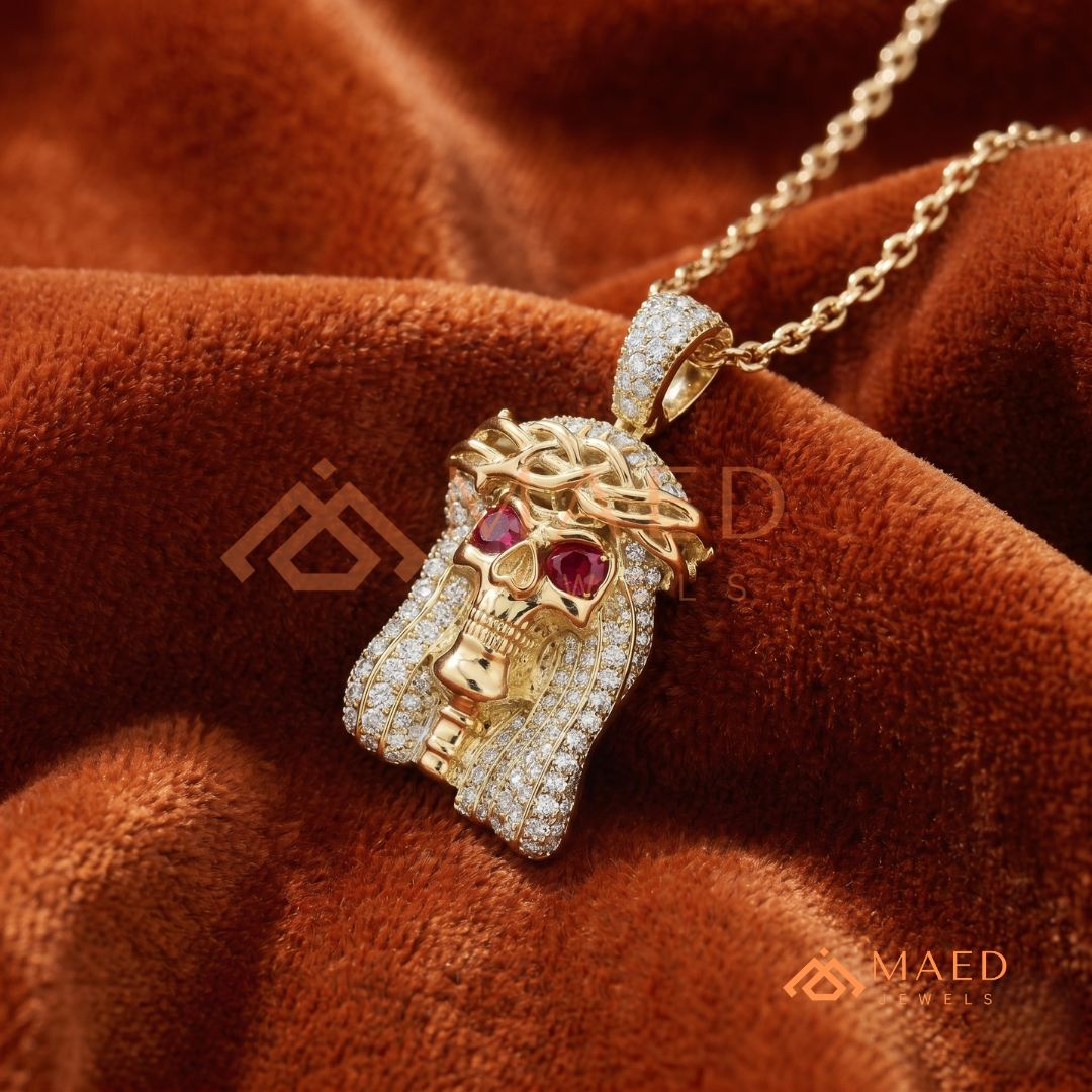 Fully Flooded Skull Jesus Piece Charm – Crown of Thorns Hip Hop Pendant