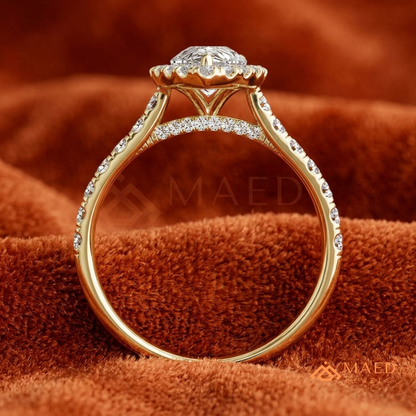 Pear Cut Halo Engagement Ring with Pave Band