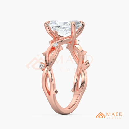 Enchanted Vine Radiant Cut Ring | Nature-Inspired Branch Wedding Band | 14K Gold, Rose Gold & Sterling Silver