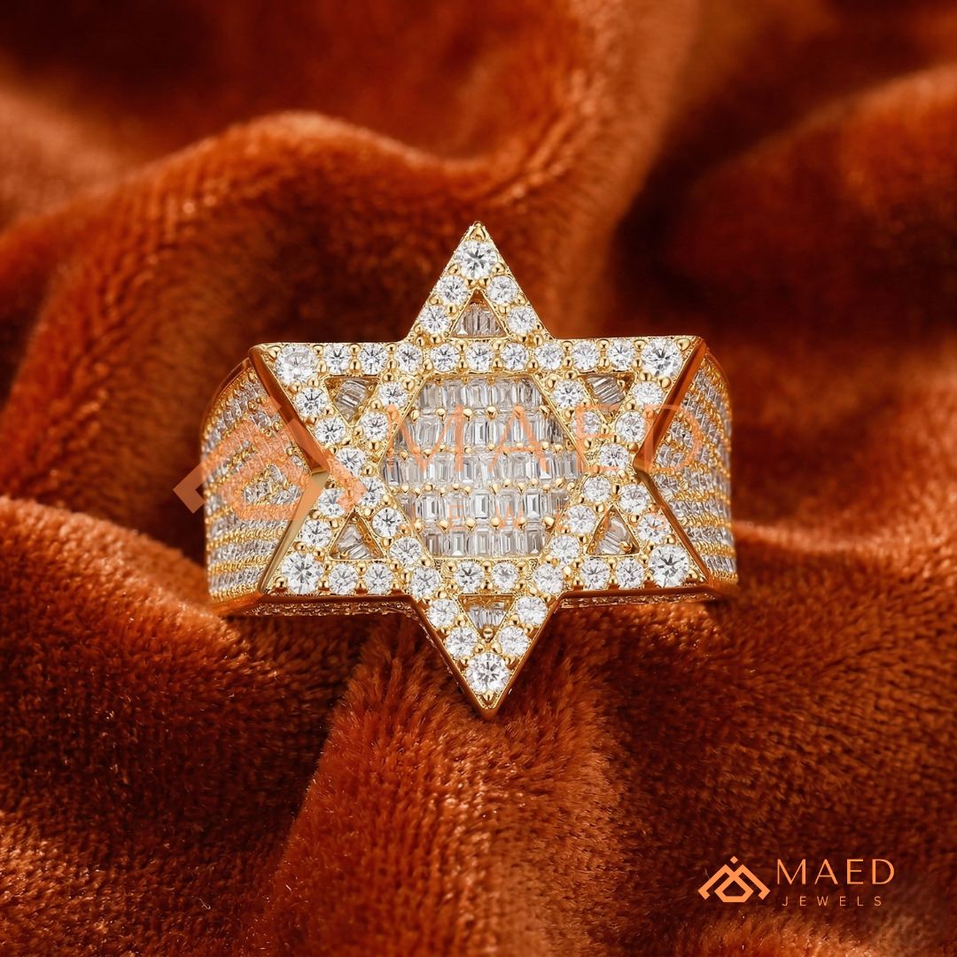 Men's Iced-Out Star of David Ring | Sterling Silver, 14K Gold & Rose Gold