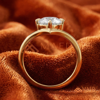 Round Cut Chevron Engagement Ring | V-Shaped Band Solitaire in Silver, 14K Gold, & 14K Rose Gold