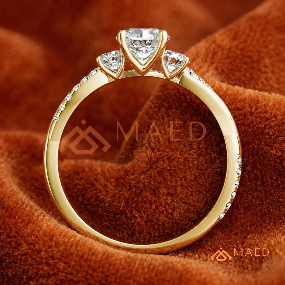 Classic 3-Stone Twisted Pavé Diamond Simulant Ring in Gold, Rose Gold & Silver
