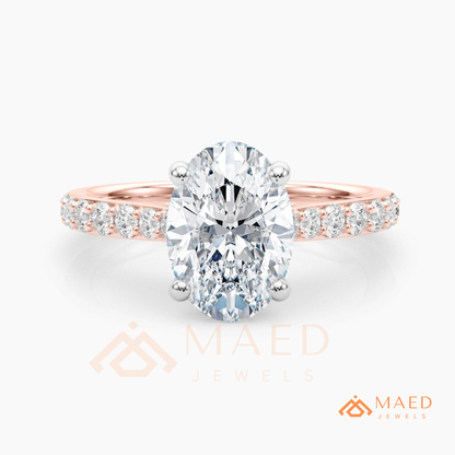 Oval Cut Moissanite Engagement Ring | 14K Gold, Rose Gold & Silver Pave Band