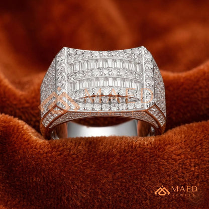 Men's Concave Baguette & Pave Statement Ring | Silver, 14K Gold & Rose Gold