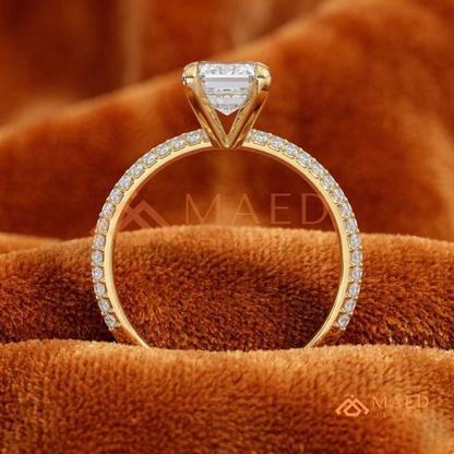 Emerald Cut Engagement Ring with Multi-Row Pavé Band in Silver, 14K Gold, & 14K Rose Gold