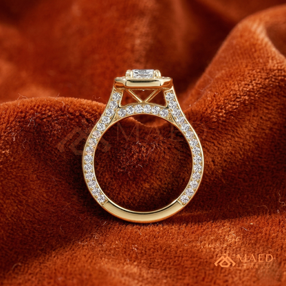 Art Deco Emerald Cut [Gemstone Type] Bezel Halo Ring in 14K Yellow Gold, Rose Gold & Silver