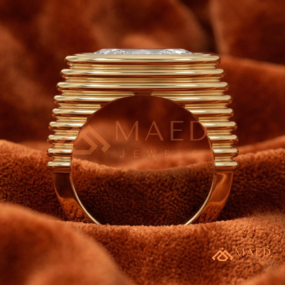 East-West Marquise Bezel Engagement Ring | Fluted Band in 14K Gold, Rose Gold & Silver